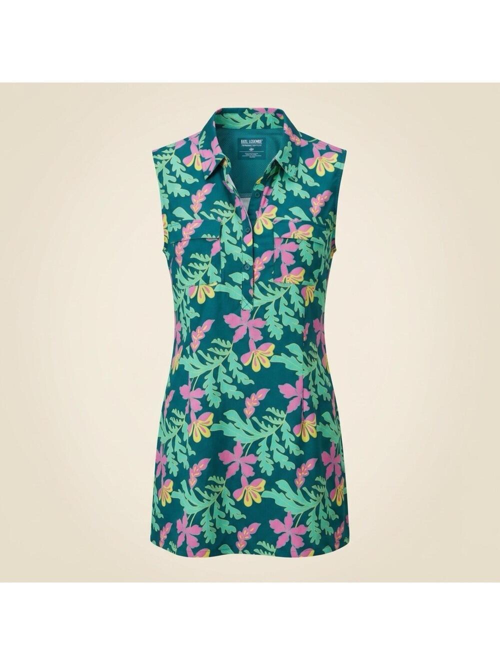 Reel Legends Mariner XL Tropical Fishing Outdoor Performance Dress Green Floral